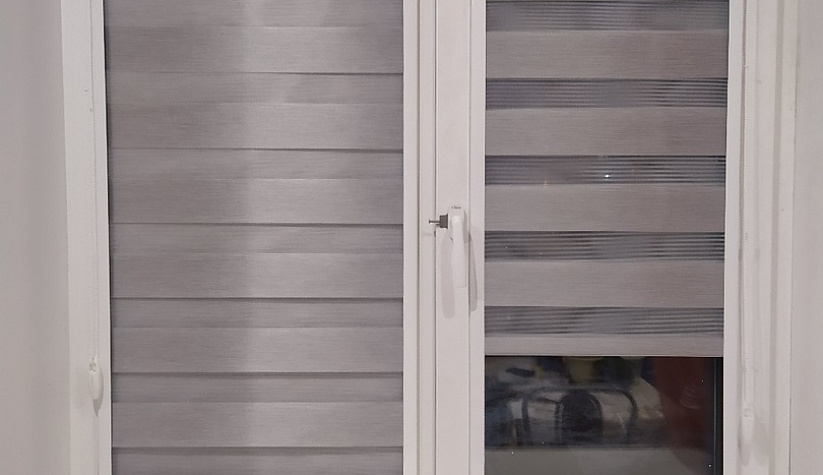 Рулонные шторы Юни2 с тканью Зебра Монтана серый