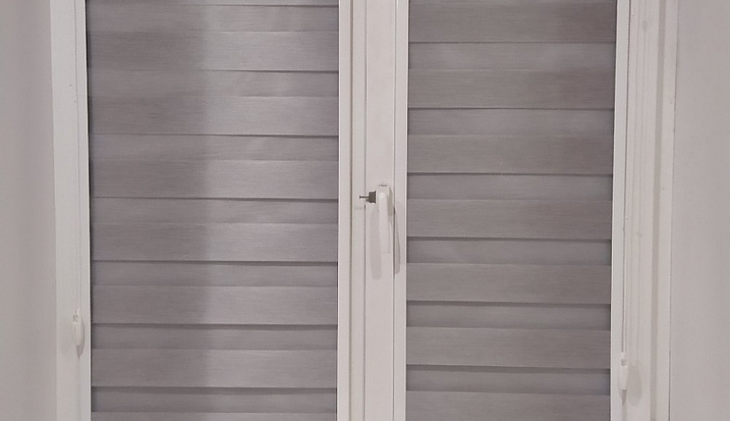 Рулонные шторы Юни2 с тканью Зебра Монтана серый