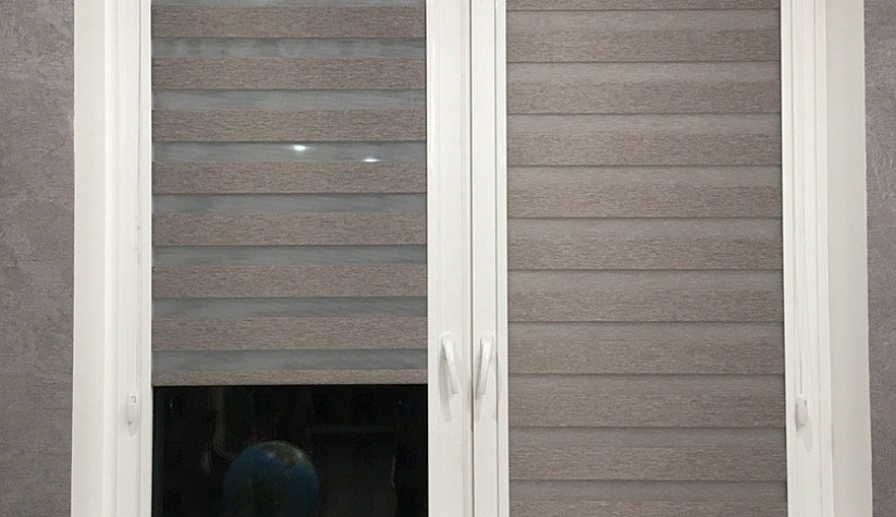 Рулонные шторы Юни2 с тканью Зебра Стоун коричневый