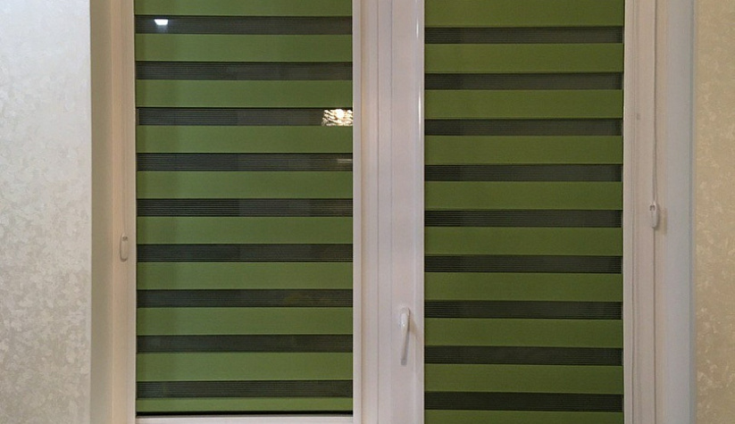 Рулонные шторы Юни2 с тканью Зебра Стандарт зелёный