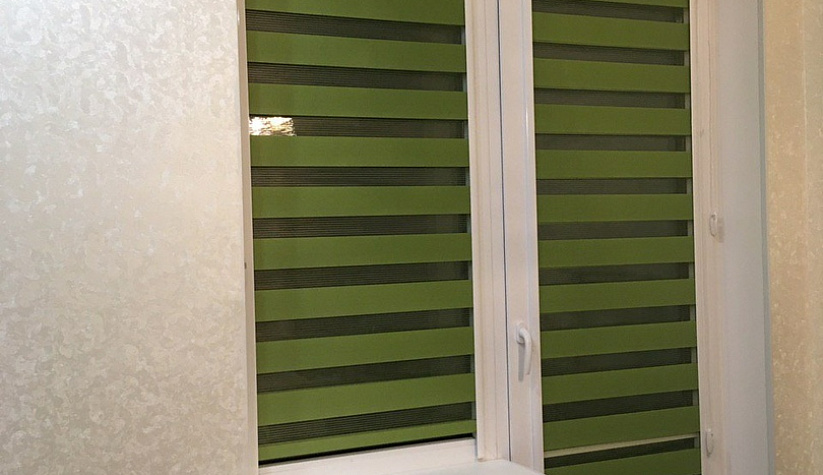 Рулонные шторы Юни2 с тканью Зебра Стандарт зелёный
